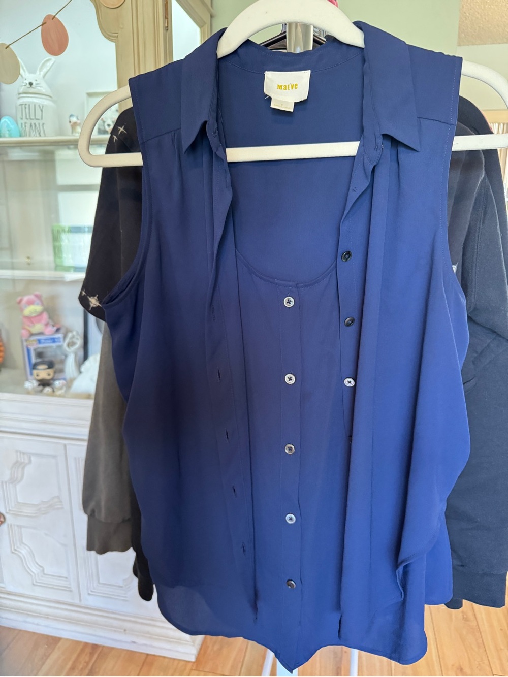 Maeve for Anthropologie Navy Blue Sleeveless Layered Button-Front Blouse Size 8